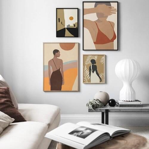 Abstract Sexy Black Girl Sun Landscape Posters and Prints Canvas Painting Wall Art Picture Home Decor for Living Room Bedroom