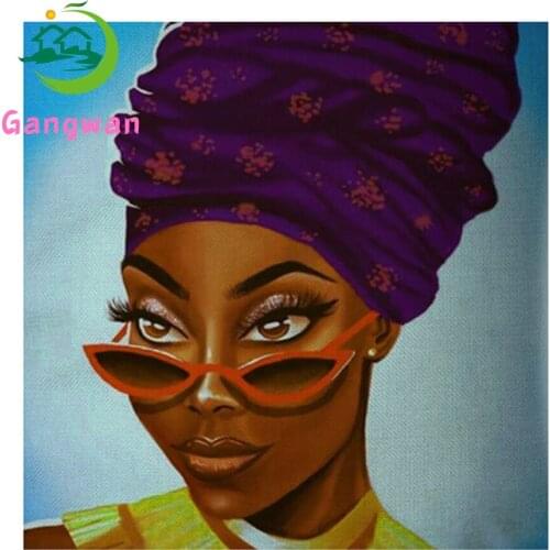 Diamnd Painting African American girl Diy 5D Full Square round Diamond Embroidery Handmade Hobby Rhinestones Art Cross Stitch