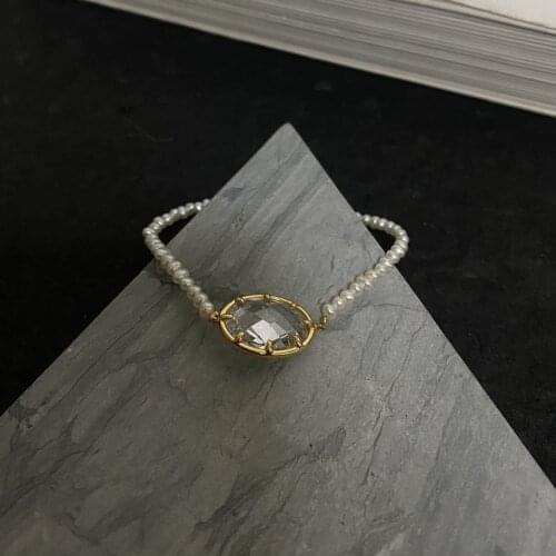 RISPADA P19 925 silver plated natural freshwater pearl zircon bracelet