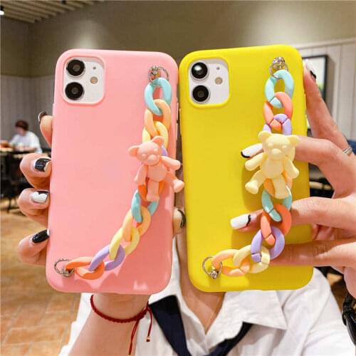 Candy Bear Pendant Bracelet Case For Huawei P Smart 2019 2020 2021 Y9 Prime 2019 Y5 Y6 Y7 Prime 2018 Y5 Nova 7 Pro 3 3i 4 5i