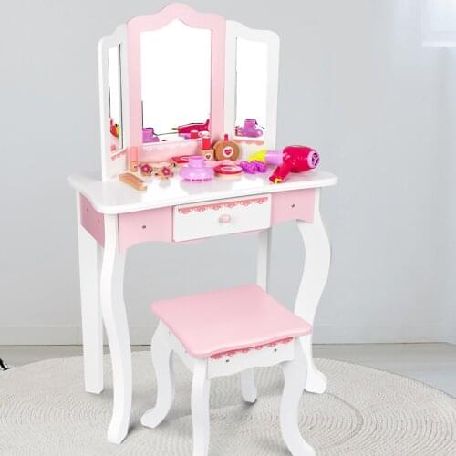 Childrens Wooden Dressing Table Girl Princess Makeup Toy Simulation Lipstick Nail Beauty Cosmetics Toys Play House Wooden Toy