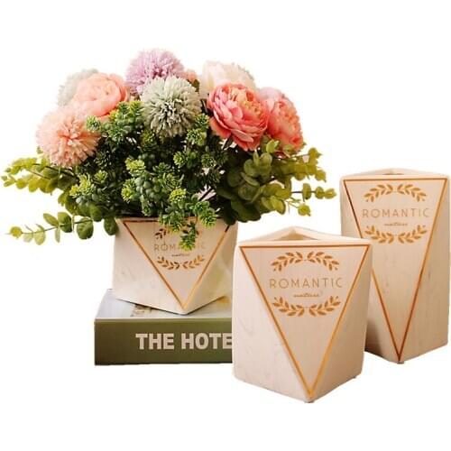 European Ceramic Flower Vase Figurines Home Living Room Decor Tabletop Marbled Irregular Decorative Vase Crafts Wedding Gifts