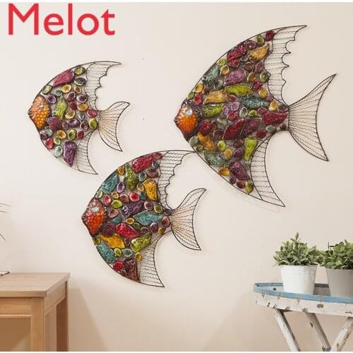 European Wrought Iron Fish Accessories 3D Stereo Wall Decoration Crafts Pendant Restaurant Home Wall Hanging Mural Ornament Art