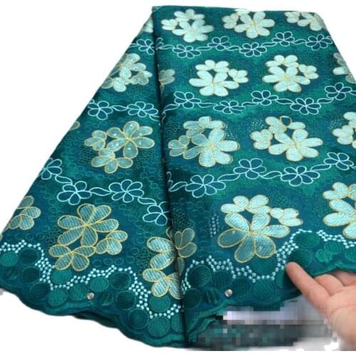 Hot sale 5 Yards green High quality African Swiss Voile Lace with stones for wedding Cotton voile suisse dentelle Fabric-M13054