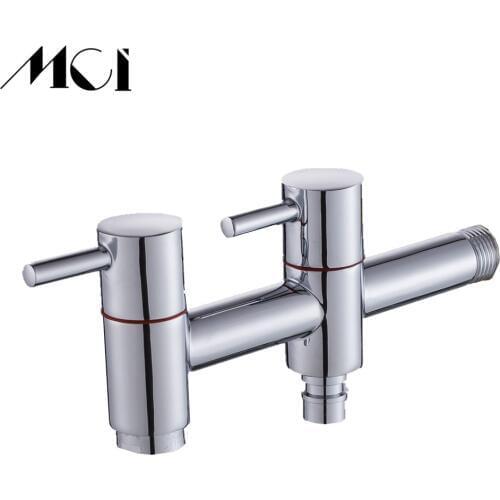 Brass Chrome Finish Garden Faucet Double Handle Double Use Bib-cock Washing Machine Copper Toilet Tap Wall Mounted Mci