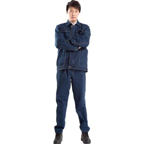 Anti-scalding Burnt Denim Electric Welding Overalls Painting Locomotive Auto Repair Work Clothes Mens Large Size Suit New 2021