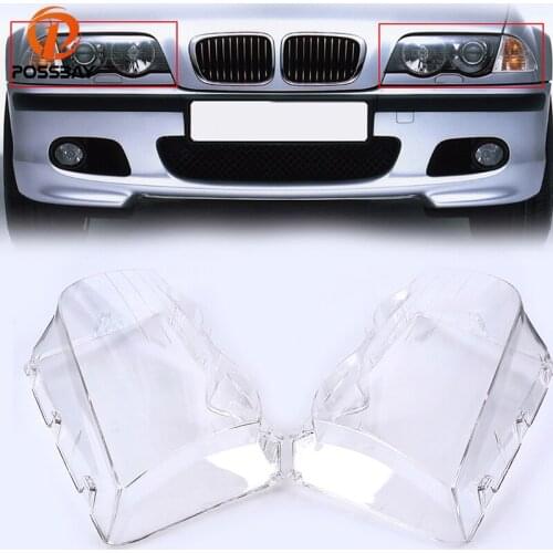 POSSBAY Car Headlight Lenses Clear Lens Headlamp Cover Kit Replacement for BMW 3 Series E46 Sedan/Wagon 1998-2001 Pre-facelift