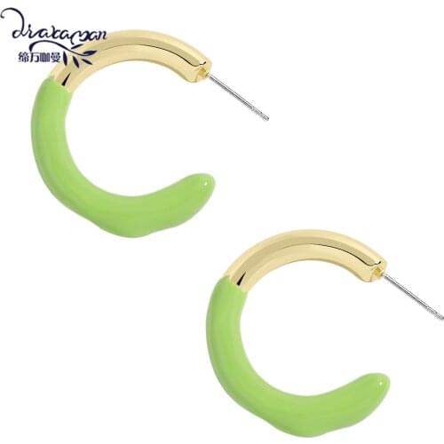 Dvacaman Colorful Metal Enamel Hoop Earrings for Women Design Geometric Dripping oil C-Shaped Earrings Fashion Jewelry Wholesale
