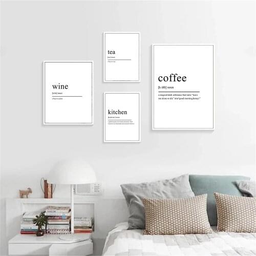 Kitchen Definition Canvas Print Minimalist Art Poster Coffee Tea Wine Quotes Wall Painting Nordic Wall Art Pictures Home Decor