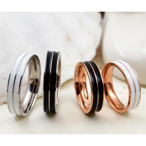 Fashion stainless steel white/black enamel couple rings for men and women, rose gold color jewelry bague femme anel feminino