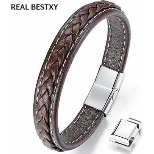 Real Bestxy custom logo Promotion men bracelet bangle leather jewelry stainless steel clasp fashion accessories wholesale