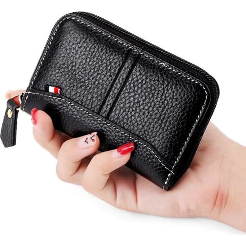 Men Card Holder Business Women Credit Cardholder Genuine Leather Case for Bank Cards Casual Zipper Wallet RFID Coin Purse