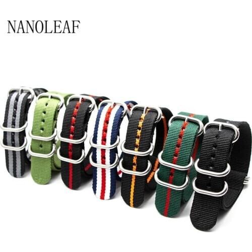 Nylon Braid Watch Strap For 18MM 20MM 22MM 24MM Watchband Silver 5 Rings Solid Color Striped Replacement Wristband