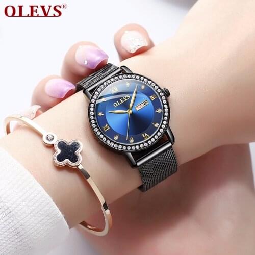 OLEVS Simple Style Luxury Brand Quartz Stainless Steel Mesh Band Casual Gold Ladies Bracelet Wristwatch Reloj Mujer L5881-G