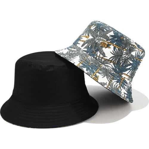 New Banana Tree Bucket Hat Printing Fisherman Hat Men and Women Summer Outdoor Womens Double-sided Panama Sun Protection Cap