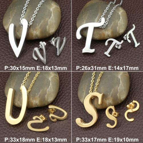 S-Z Wholesale Stainless Steel Letter Stud Earrings And Pendant Fashion Jewelry Sets For Women & Kids SBJGBOBI