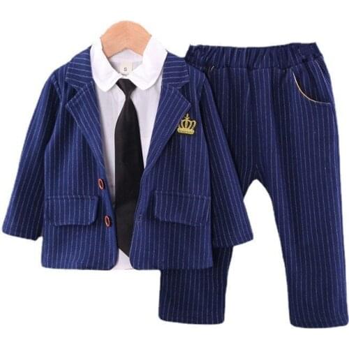 New Spring Autumn Baby Boys Clothing Sets Fashion Children Gentleman Coat Tie Shirt Pants 3Pcs/Sets Toddler Cotton Tracksuits