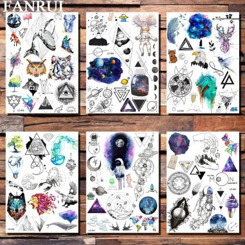 FANRUI Universe Astronaut Spaceman Temporary Tattoo Sticker Geometric Fake Tatoos For Men Women Waterproof Body Art Fake Tattoos