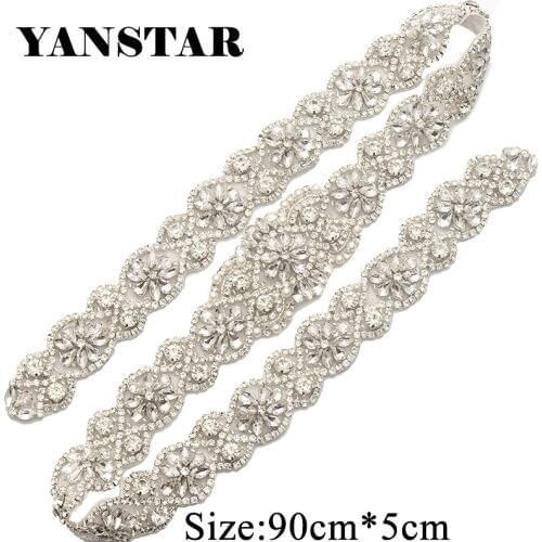 YANSTAR 5PCS Handmade Beaded Sewing On For Bridal Sash Rhinestone Applique Accessory Iron On Wedding Dress Belt YS893