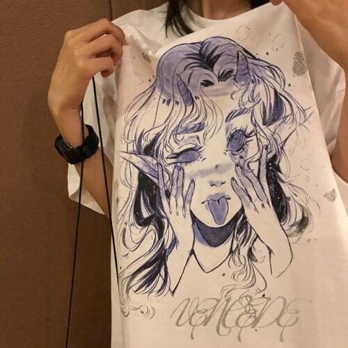 Gothic Y2K anime women T-shirt cotton ins Harajuku tees loose casual plus size Ulzzang tops summer streetwear women clothing