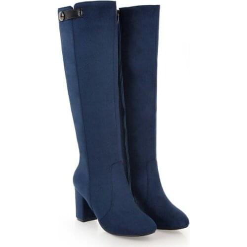 Big Size Fashion of womens boots with round head and leg middle barrel high heel and side zipper belt buckle