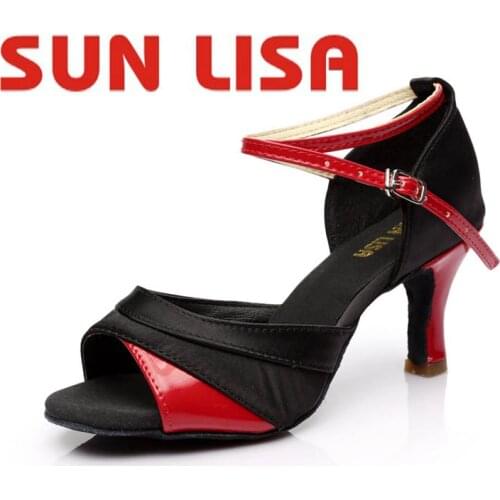 SUN LISA Womens Latin Dance Shoes for Ladies Girls Salsa Tango Ballroom Dance Shoes High Heels Dancing Shoes 5/7cm