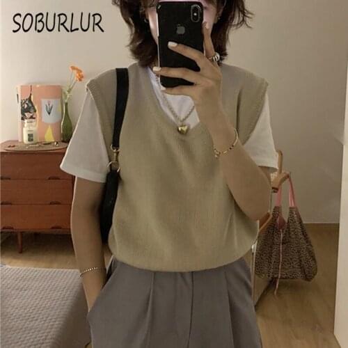 SOBURLUR Pulovers Women Cardigan Casual Loose Soft Warm Sweaters Vest 2021 Autumn Winter Sleeveless Crop Tops Coat Black Jumper