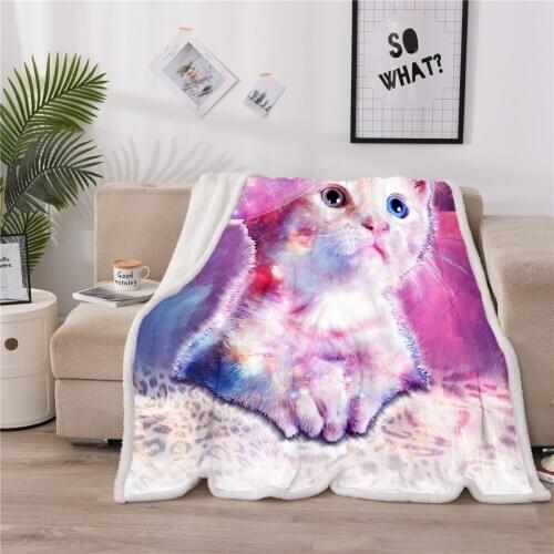 Winter Plush Weighted Velvet blanket like sheep wool Soft thick warm heated cat animal print grey nebula blanket child heavy