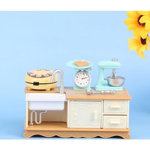 1 Set Cute Doll House Mini Furniture Dining Table Cabinet Baking Set Model Kitchen Scene