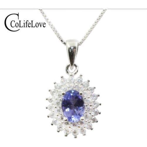100% real natural tanzanite pendant for weddings 0.7 ct 5 mm*7 mm tanzanite silver pendant solid 925 tanzanite jewelry for woman