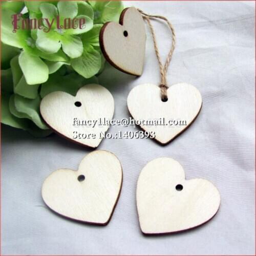 Hot Sale 100Pcs Wood Wooden Heart tags Wedding Card Wish Tree Gift Tags with Jute String 40mm*37mm Wedding FavorParty Decoration