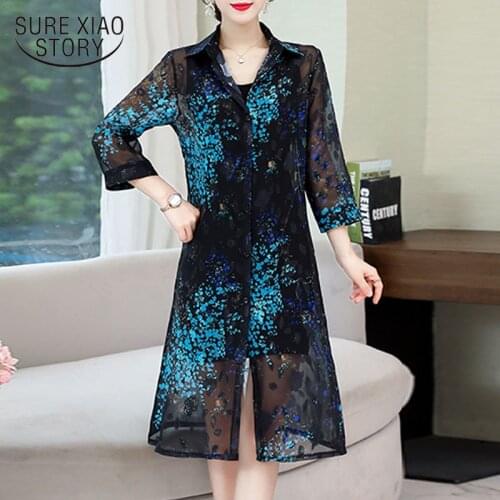 2020 Summer Cardigan Print Street wear Shirts Women Long Blouse Women Long Sleeve Chiffon Blouse Sun Protection Clothing 9128