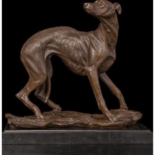 34 CM Western Art Deco Pure Bronze Gundog Whippet Dog Sitting Room Art Sculpture