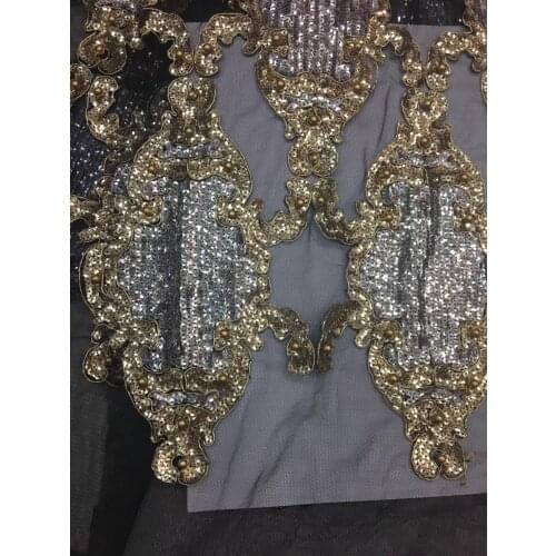 5yards/bag XX179# Coffee silver sequins embroidered beads African cloth hot style for bridal wedding dress/sawing Free shipping