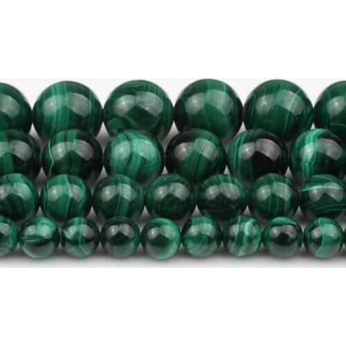 6/8/10/12mm Natural Genuine Green Malachite Stone Beads Round Beads for Jewellery Making Bracelets Necklace 7.5 Inch