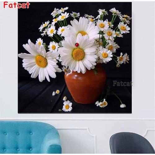 DIY Diamond Painting Cross Stitch Full square round Resin Needlework Daisy Pictures Diamond Embroidery Flower icon Crafts PP877