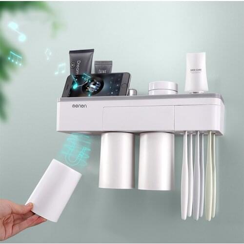 Automatic Toothpaste Dispenser Squeezer Toothbrush Holder For Bathroom Tooth Brush Holder WallMounted Organizer Storage Bathroom