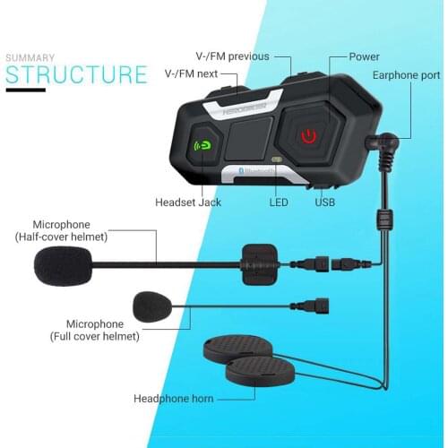 Motorcycle Intercom 1200M Bluetooth Headset for Helmet Communication System, Big Button Easy to Use & Easy to Install
