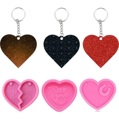 Love Heart Keychain Epoxy Resin Mold Jewelry Pendants Silicone Mould DIY Crafts Decorations Ornaments Casting Tool