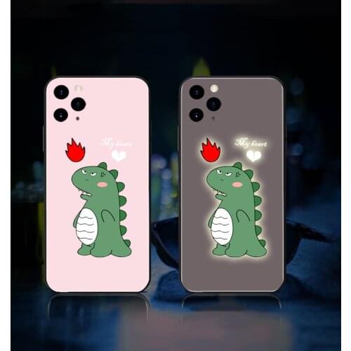 For iPhone 12 mini 11 Pro Max 7 8 Plus Case LED Flash Call Light Luminous Phone Case X XS XR cute dinosaur tempered glass cover