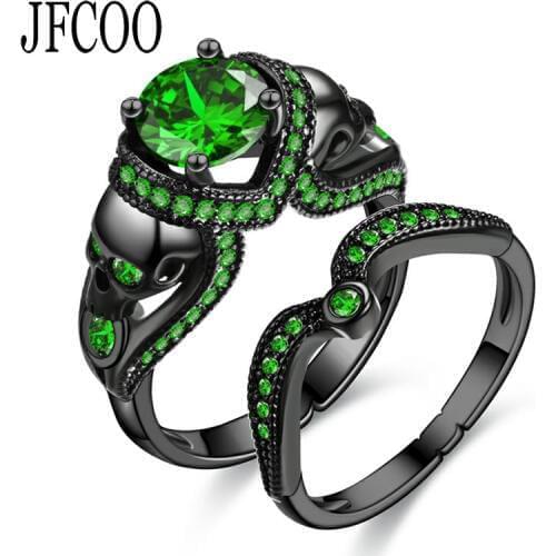 Skull Red Crystal Zircon Ring Women Black punk ring Set for women wedding Jewelry Dropshipping