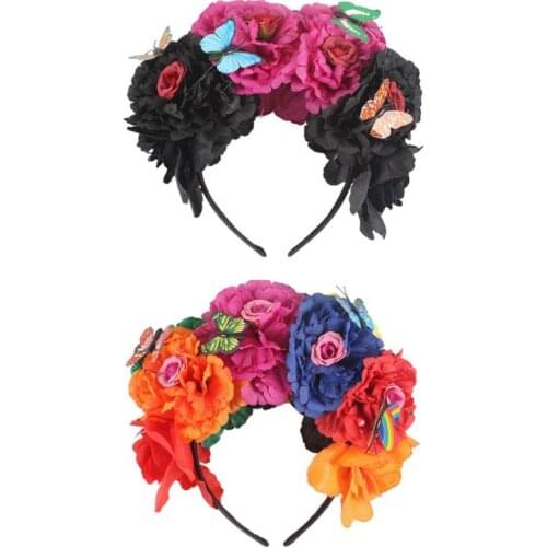 CPDD Halloween Simulation Colorful Peony Flower Headband Fairy Butterfly Wreath Crown Cosplay Party Costume Day of The