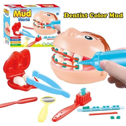 Children Puzzle Toy Doctor Set Light Clay Plasticine Tools Simulation Play House Pretend Dentist DIY Clay Educational Tooth Mold