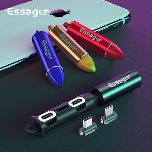 Essager Portable Magnetic Plug Box Adapter Metal Storage Container Micro USB-C Type C Magnet Charger Cable Connector for iPhone