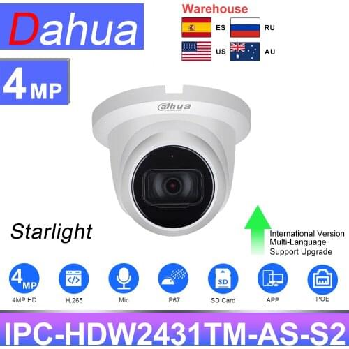 Dahua IPC-HDW2431TM-AS-S2 Original HD 4MP IP Camera Security PoE IR30m Night Vision H.265 IP67 WDR Mic DNR Home Outdoor Webcam