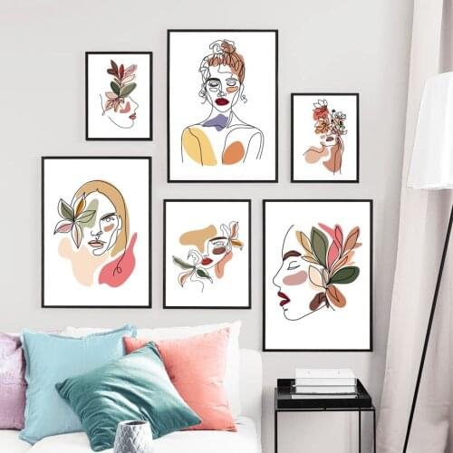 Canvas Painting Flower Girl Abstract Face Nordic Posters And Prints Wall Art Pictures For Living Room Salon Home Decor