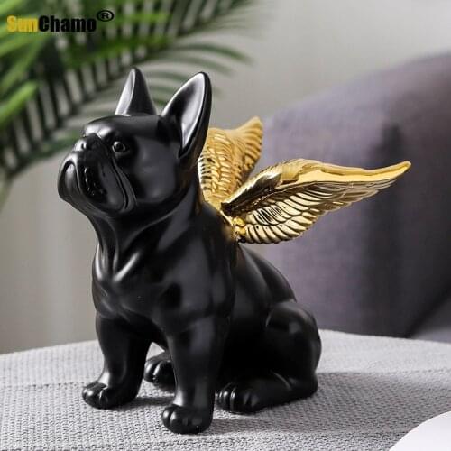 Simple Modern Home Decoration Decorations Black Gold Bulldog Ceramic Dog Crafts Living Room Entrance Home Decoration Ideas