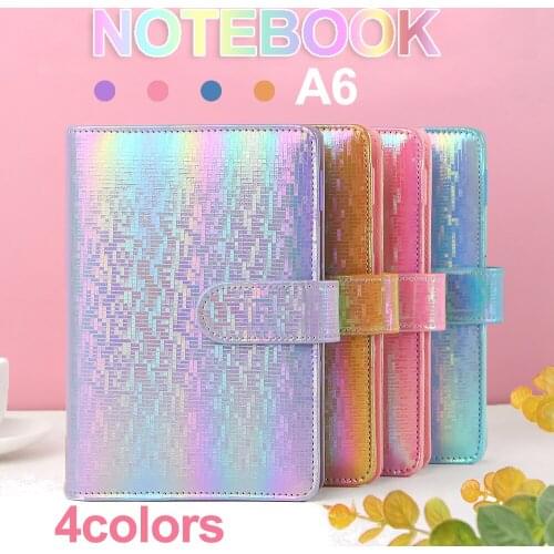 Laser Glitter Macaroon A6 PU Leather DIY Binder Notebook Diary Agenda Planner Bullet Cover School Stationery