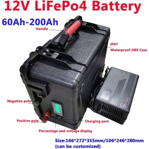 GTK LiFePo4 12V 60AH/80AH/100AH/120AH/150AH/180/200AH Lithium Battery with bms for fish boat vehicle power supply +10A charger