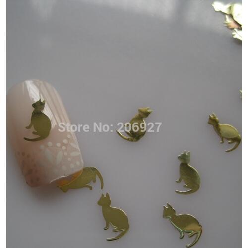 MS239-2 100pcs Gold Cute Cat Metal Sticker Nail Art Metal Sticker Nail Art Decoration Non-adhesive Sticker